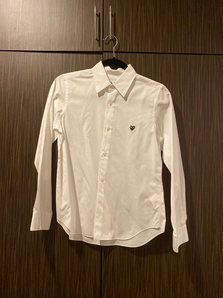 Play by Comme des Garcons White Long Sleeve Polo Men s Fashion Tops Sets Tshirts Polo Shirts on Carousell