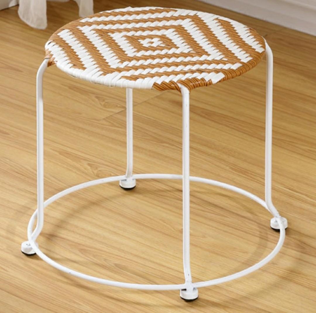 Pvc Rattan Woven Round Stool Chair Plant Stand Furniture Tables