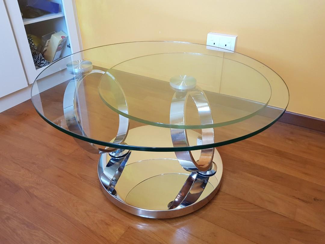 Rotating Glass Coffee Table With Stainless Steel Base Furniture Home Living Furniture Tables Sets On Carousell