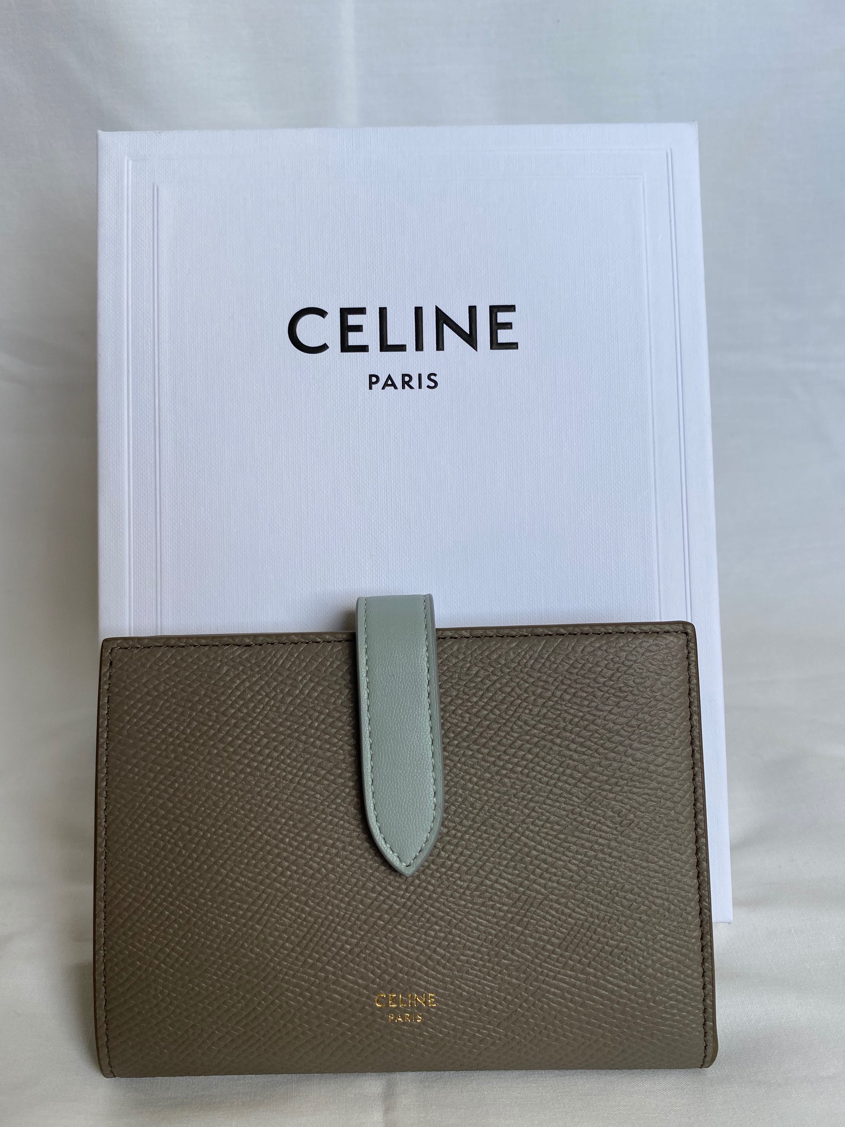 Shop CELINE Strap Small strap wallet in bicolour grained calfskin  (10H263BRU) by inthewall