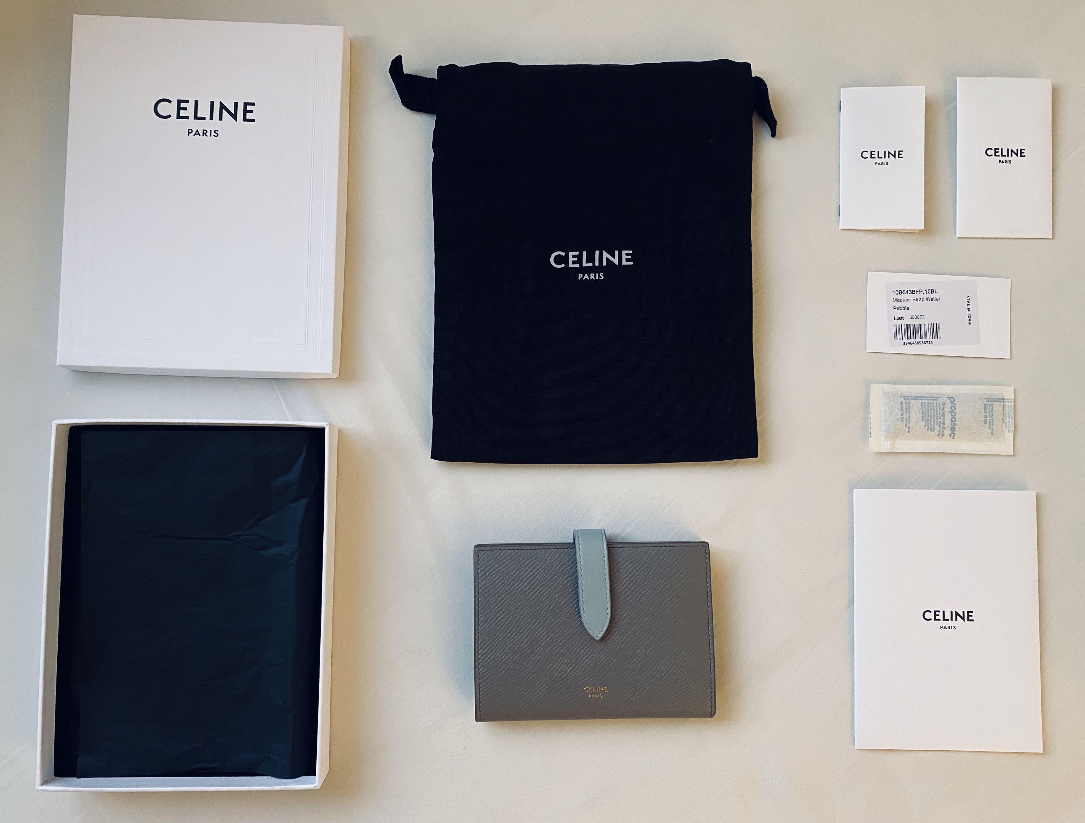Shop CELINE Strap Small strap wallet in bicolour grained calfskin  (10H263BRU) by inthewall