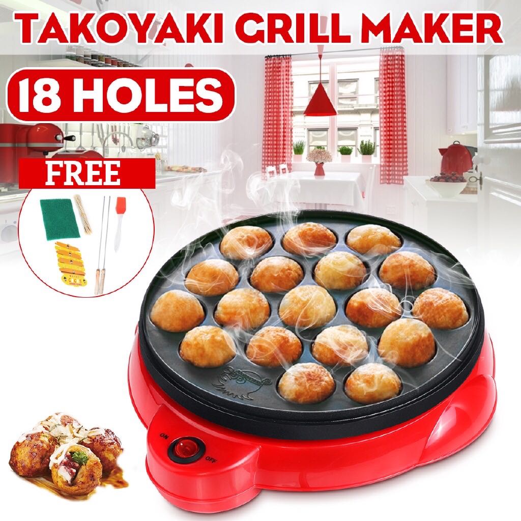 18 Hole Takoyaki Grill Pan Electric Octopus Ball Maker Stove Cooking