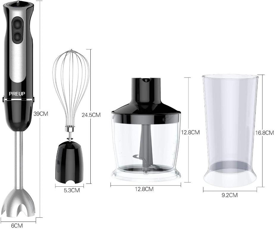 ACCESSORIES ONLY, BLENDER NOT INCLUDED) Hand Blender PREUP 4 in Electric Blender Set 800W Multifunctional with Adjustable Vegetable and Meat Cutter with 600ML Measuring Glass 500ML Chopper, TV