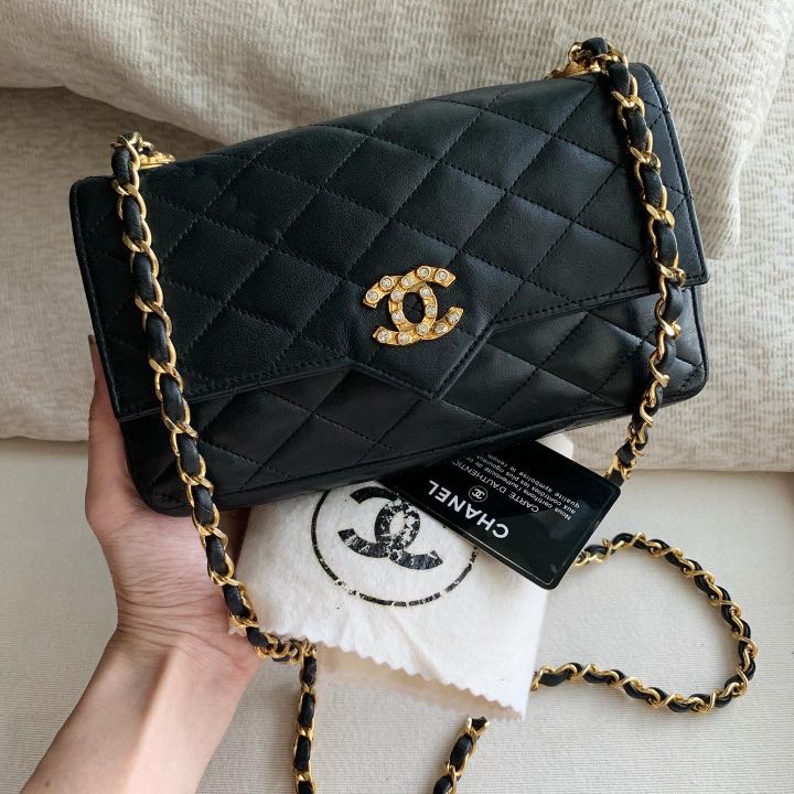 AUTHENTIC CHANEL Crystal Encrusted CC Mini Flap Bag, Luxury, Bags ...