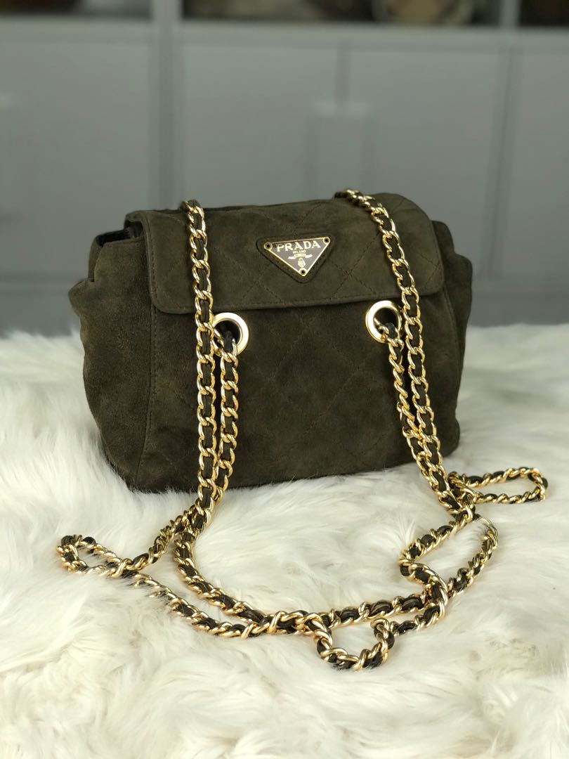 Authentic vintage Prada suede leather chain shoulder bag, Women's Fashion,  Bags & Wallets, Shoulder Bags on Carousell