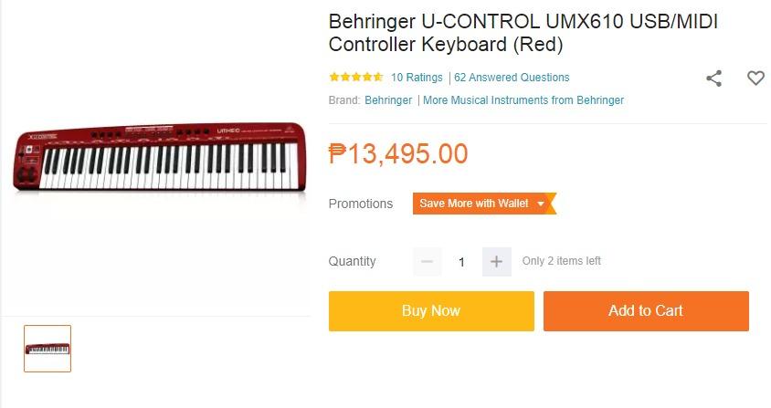 BEHRINGER UMX 610 MIDI Keyboard Hobbies Toys Music Media