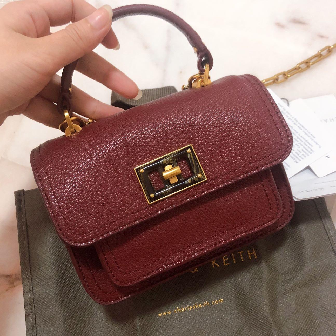 Charles and Keith burgundy sling bag, Women's Fashion, Bags & Wallets ...