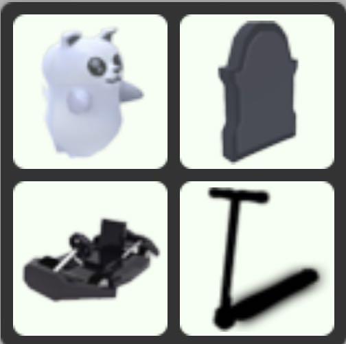 Prices In Description Adopt Me Roblox Cc Tombstone Broom Bathtub Headless Pumpkin Ghost Cloud Car Rocket Sled Mono Moped Toys Games Video Gaming In Game Products On Carousell - candy ghost roblox