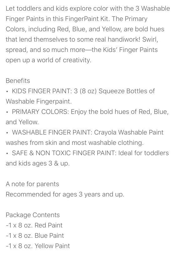 crayola washable finger paint safe for babies