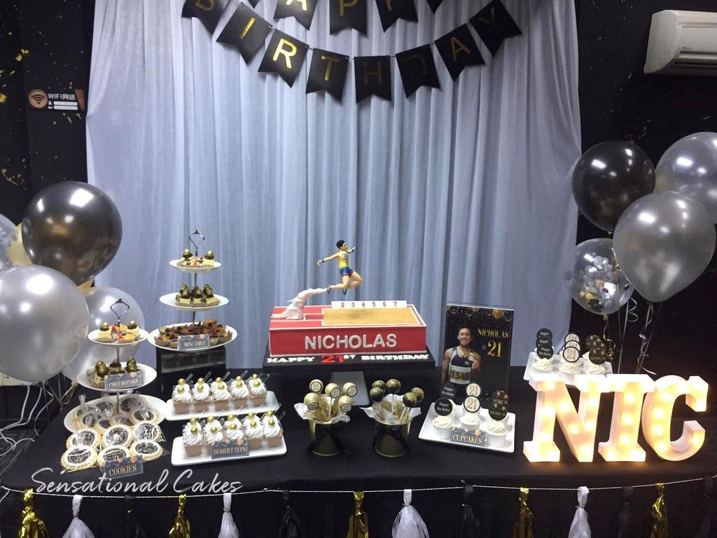 Dessert Table Party Gold Black Athlete Long Jump Track And Field 21st Man Customized Birthday Cake Food Drinks Baked Goods On Carousell