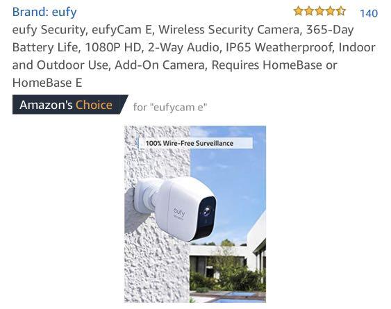 eufy Security, eufyCam E, Wireless Security Camera, 365-Day Battery Life, 1080P  HD, 2-Way Audio, IP65 Weatherproof, Indoor and Outdoor Use, Add-On Camera,  Requires HomeBase or HomeBase E, Furniture & Home Living, Security