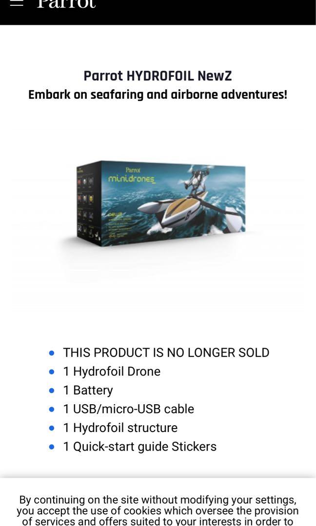Mini drone NEWZ (Category: Drones) located in Pasig City. Submitted by seazone.deal (Listing ID 1021532444, Image 2). Description: Pls see link for specifications. https://www.parrot.com/global/minidrones/parrot-hydrofoil-newz New but opened for testing only .
