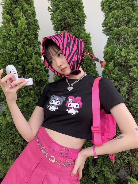 Pixelated My Melody Kuromi Baby Crop Top On Carousell