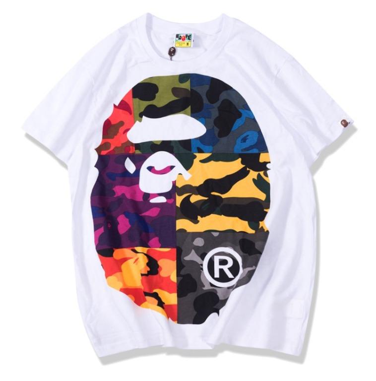 Po Bape Ape Logo Colorful Camo Fashion T Shirt Unisex pe Men S Fashion Clothes Tops On Carousell