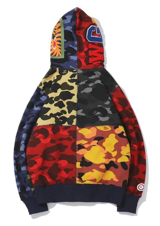 PO BAPE Shark Camo Mix Color Hoodies Jacket Unisex AAPE Men s