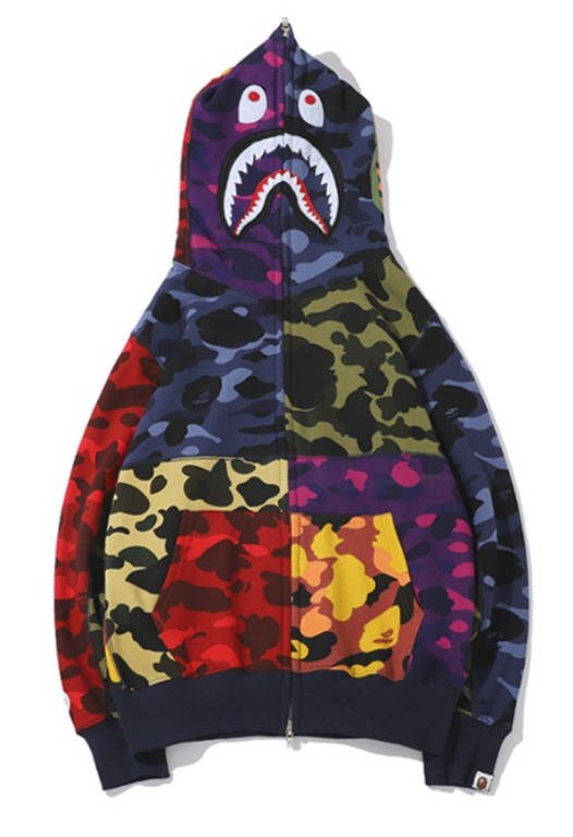 PO BAPE Shark Camo Mix Color Hoodies Jacket Unisex AAPE Men s