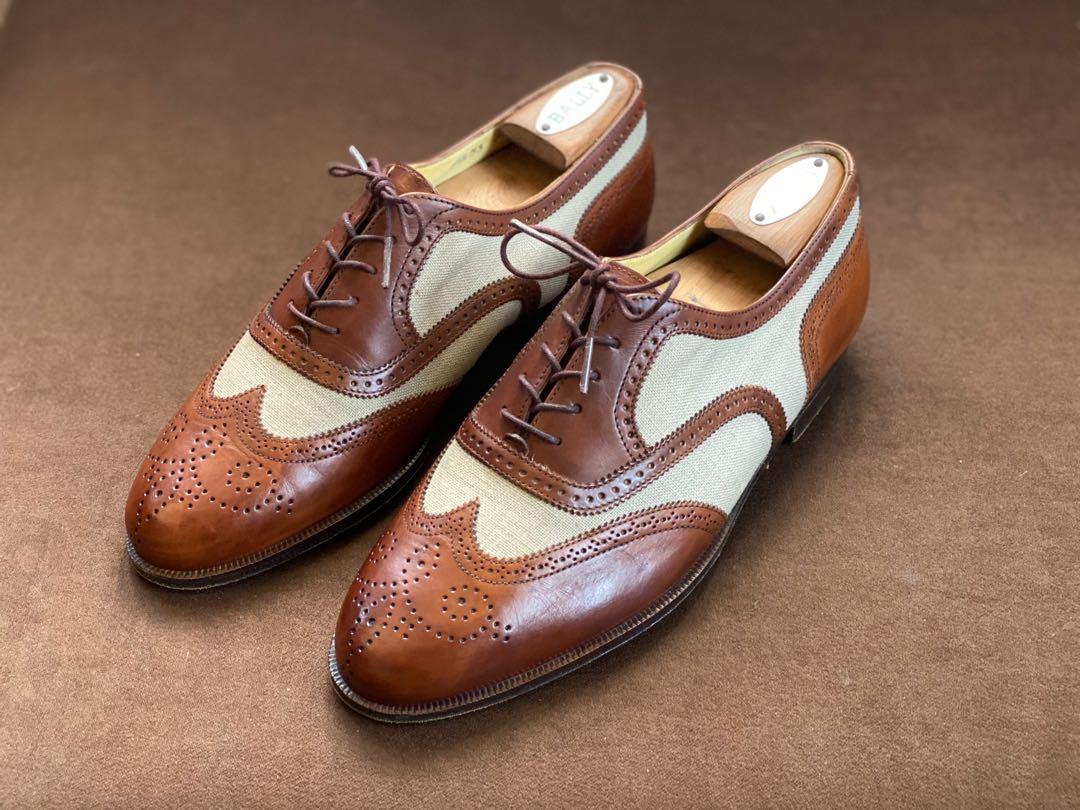 Rare Spectator wingtip oxford shoes in brown leather and cream