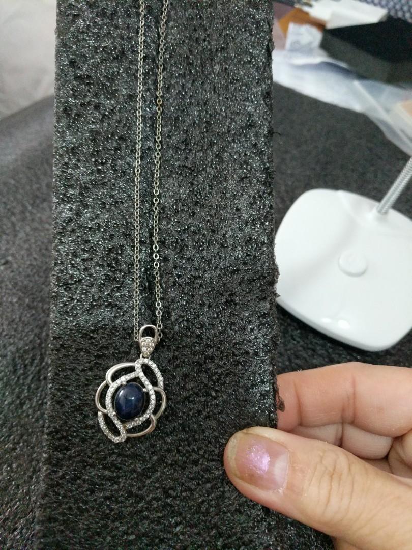 Star Blue Sapphire And White Sapphire Necklace With 925 Silver Women S Fashion Jewellery Necklaces On Carousell