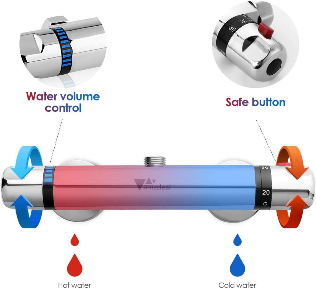Thermostatic Bath Shower Mixer Tap Hot & Cold Shower Mixer Tap, Bath