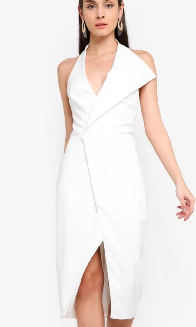 white halter midi dress