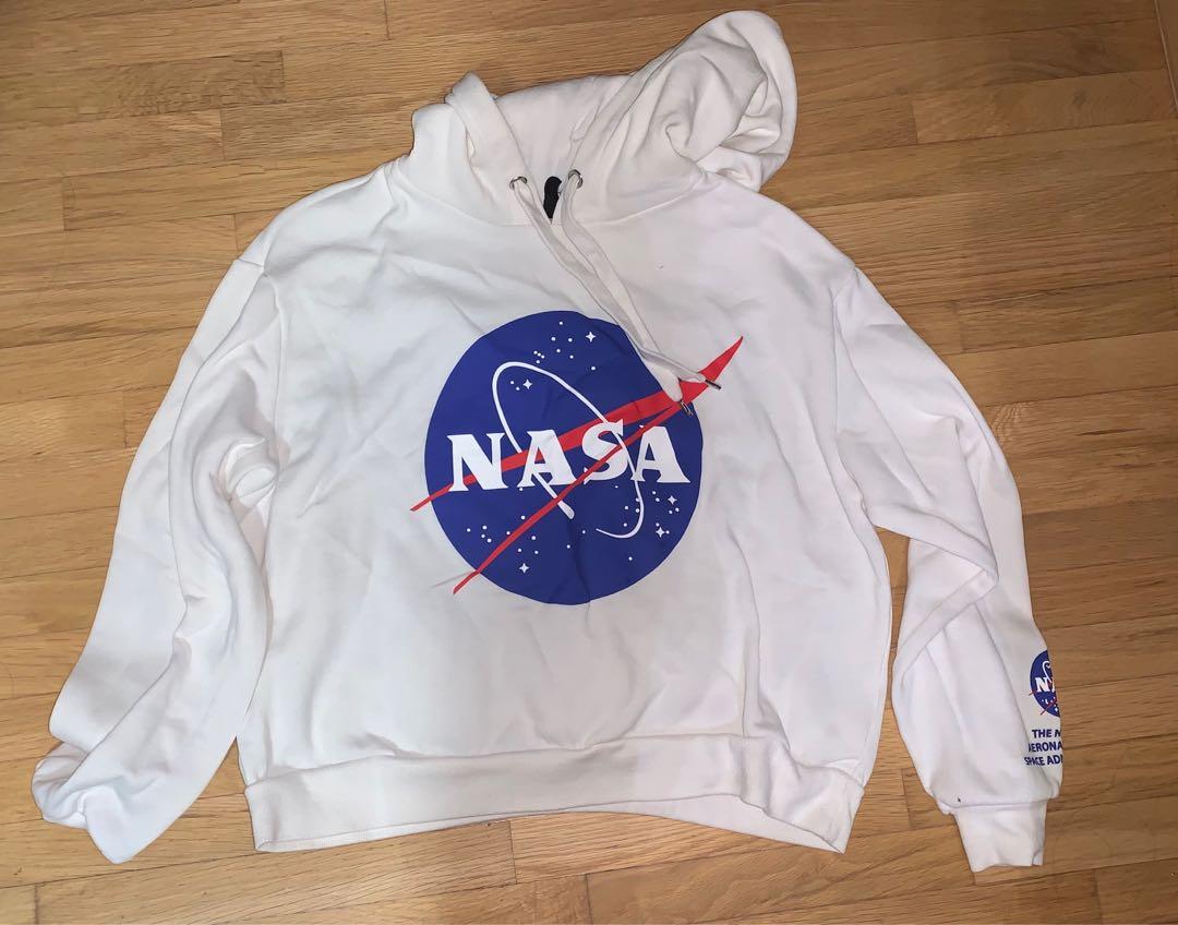 White NASA Cropped Hoodie Women s Fashion Tops Longsleeves on Carousell