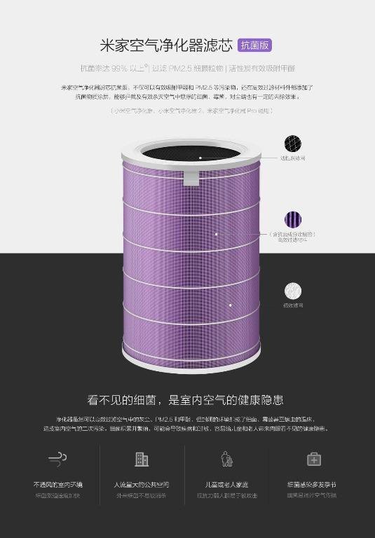 Xiaomi Air Filter for Mi Smart Air Purifier HEPA Purple AntiBacterial