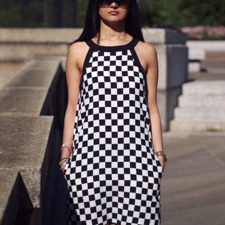 Zara black and white checkered halter ...