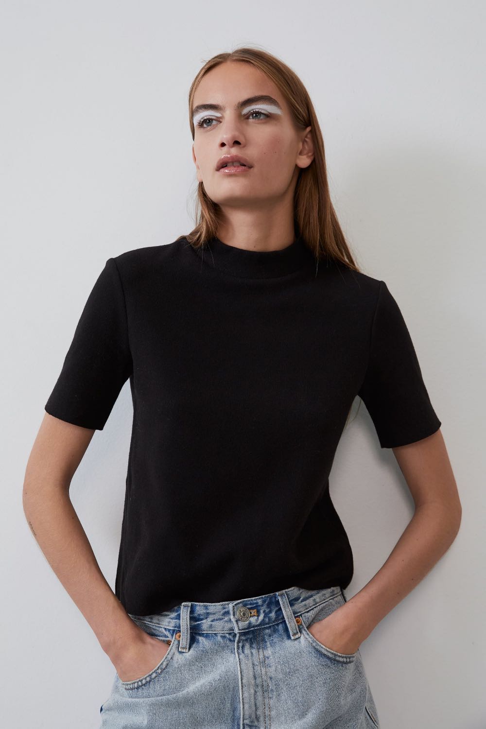 ZARA Black soft touch mock neck shirt Women s Fashion Tops
