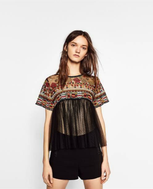 zara embroidered tulle top