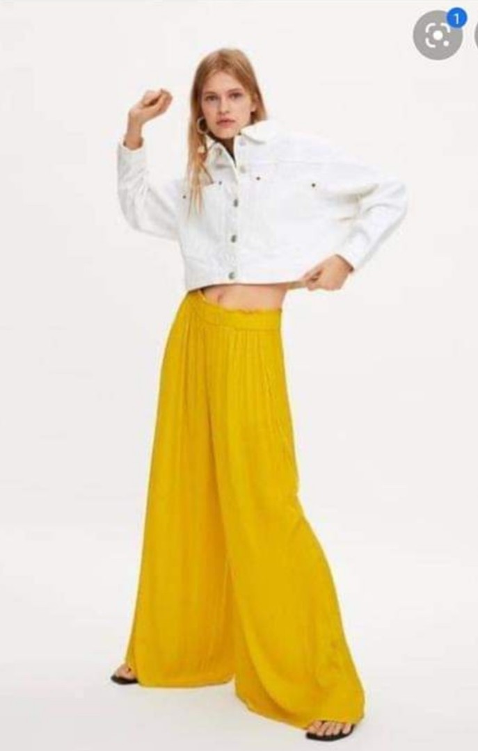 Zara flowy wide yellow pants, Women's 