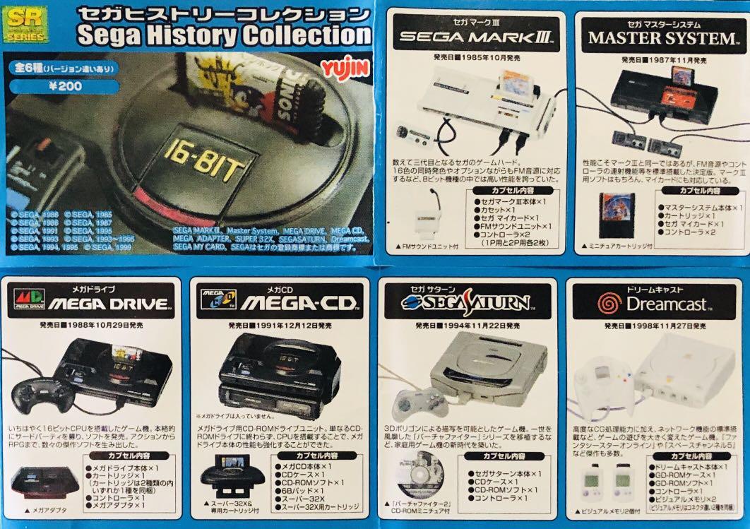 絕版全新yujin Sr 扭蛋 Sega History Collection 世嘉mark Iii Master System Mega Drive Mega Cd Sega Saturn Dreamcast 共6種 日版 不是任天堂nintendo Sfc Switch Ns Nds 3ds