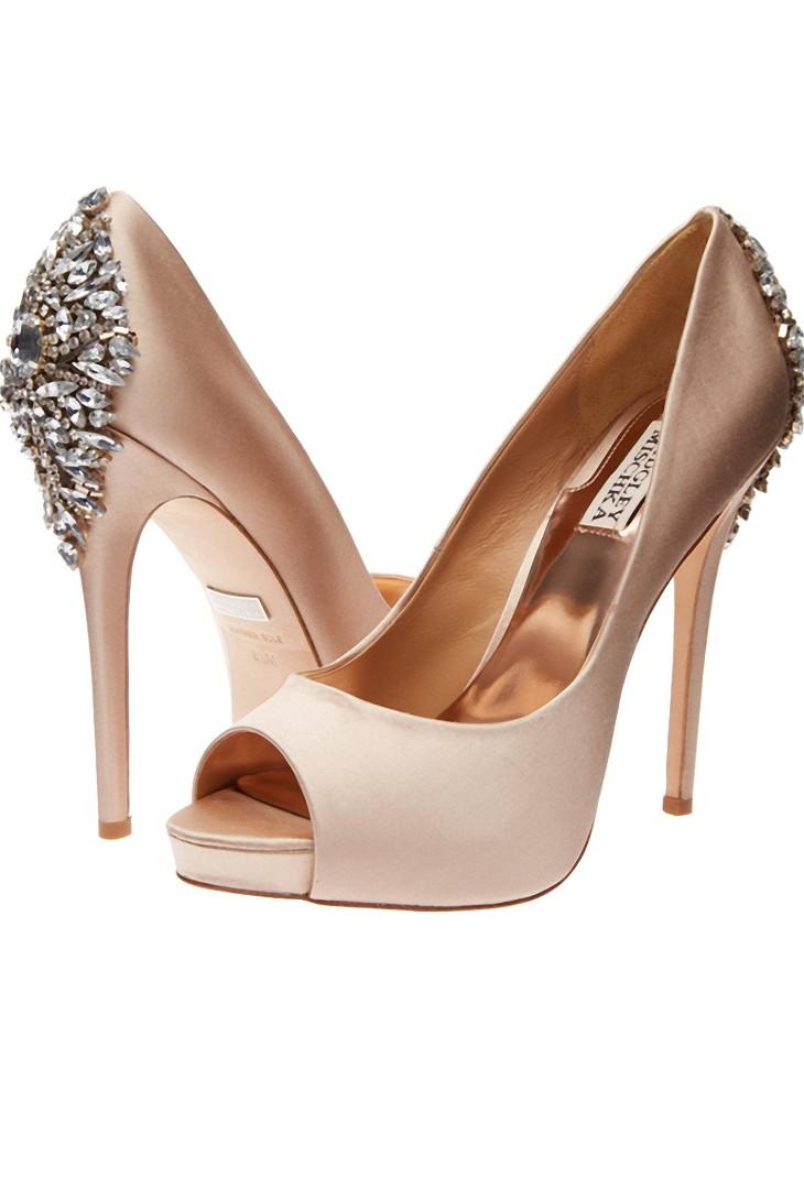 Badgley Mischka Kiara Embellished Peep toe Pump Latte US 7