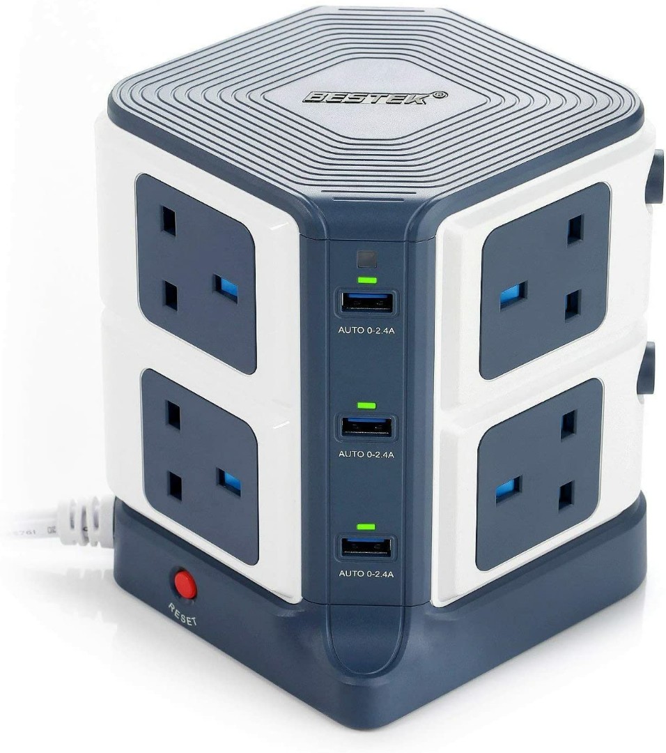 BESTEK MRJ81028 Way Switched Surge Tower Extension Lead, Mains Plug