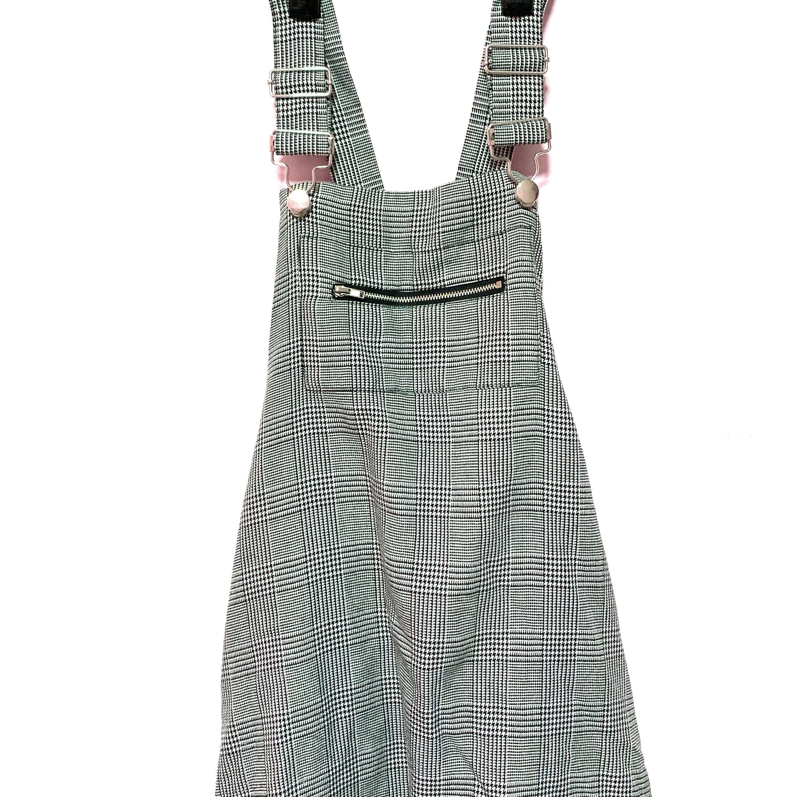 black and white checkered dungarees