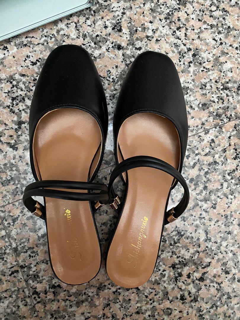 Black mules slight heel, Women's 