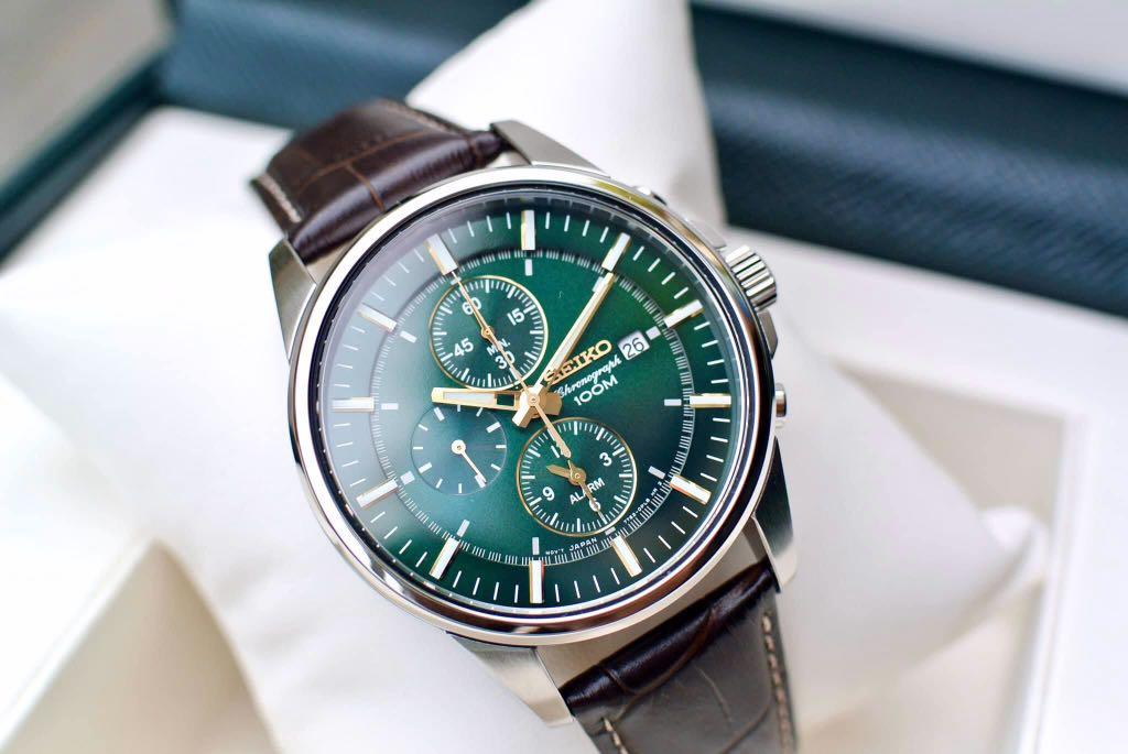 BNIB Seiko Chronograph SNAF09P1 SNAF09P Green Dial Men s Watch