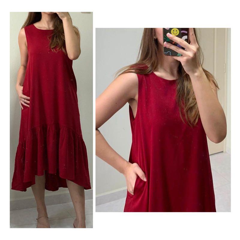 red flowy maxi dress