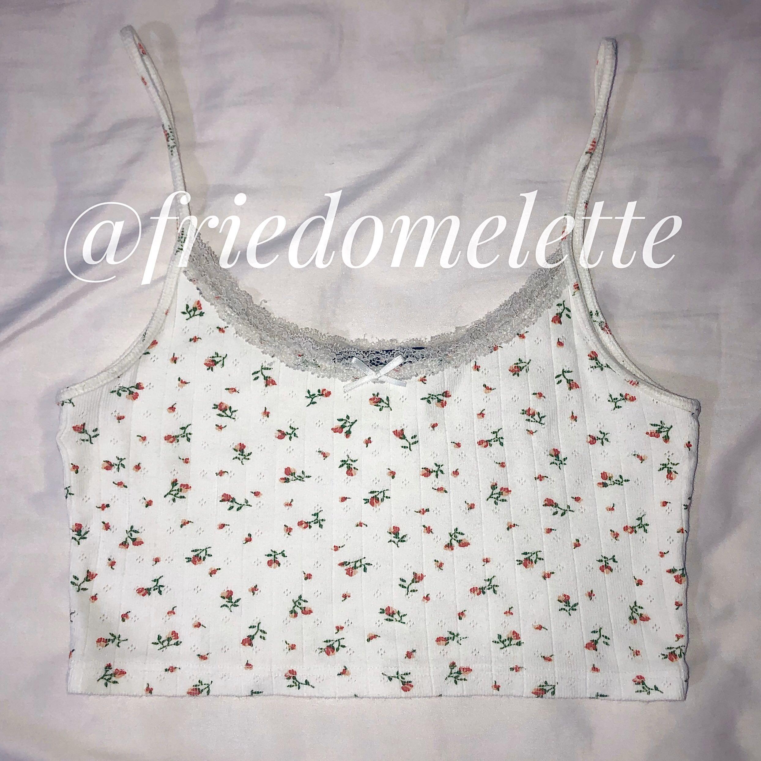 brandy Melville red floral skylar lace bow white tank, Women's Fashion,  Tops, Sleeveless on Carousell