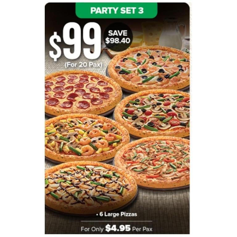 Domino's Dominos Pizza Party Set Voucher (6 Pizzas), Food & Drinks