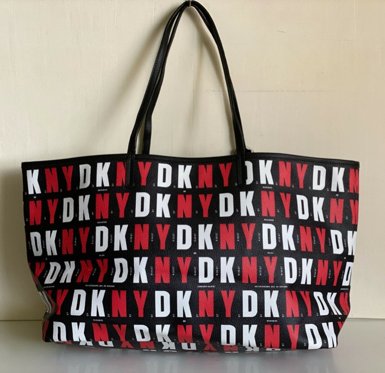 DONNA KARAN DKNY N/S HQ COATED LOGO REVERSIBLE TOTE BAG PURSE W/ WRISTLET  $95 SALE, Women's Fashion, Bags & Wallets, Purses & Pouches on Carousell