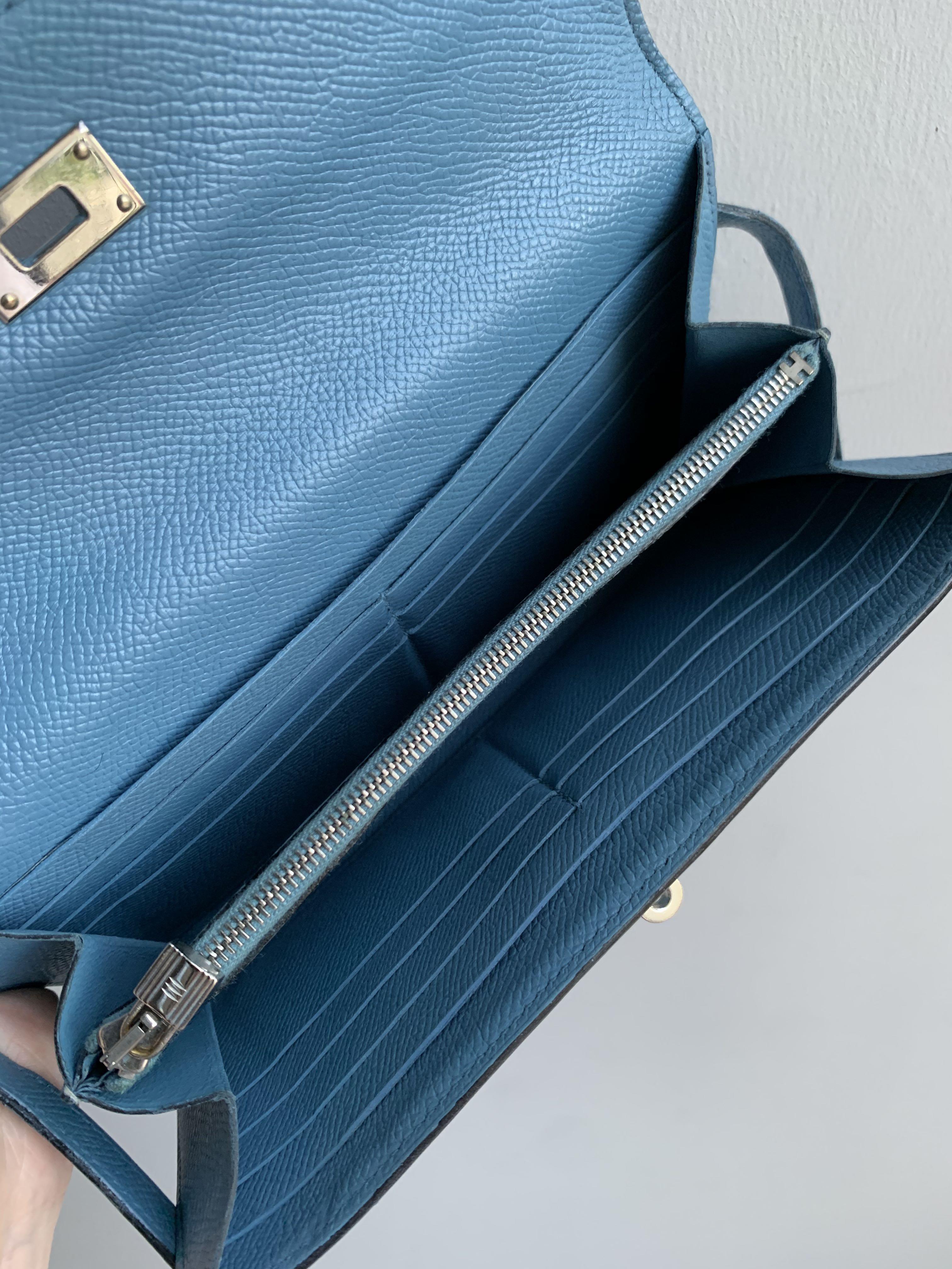 Hermès Kelly Longue Wallet In Bleu Brume Epsom With Palladium