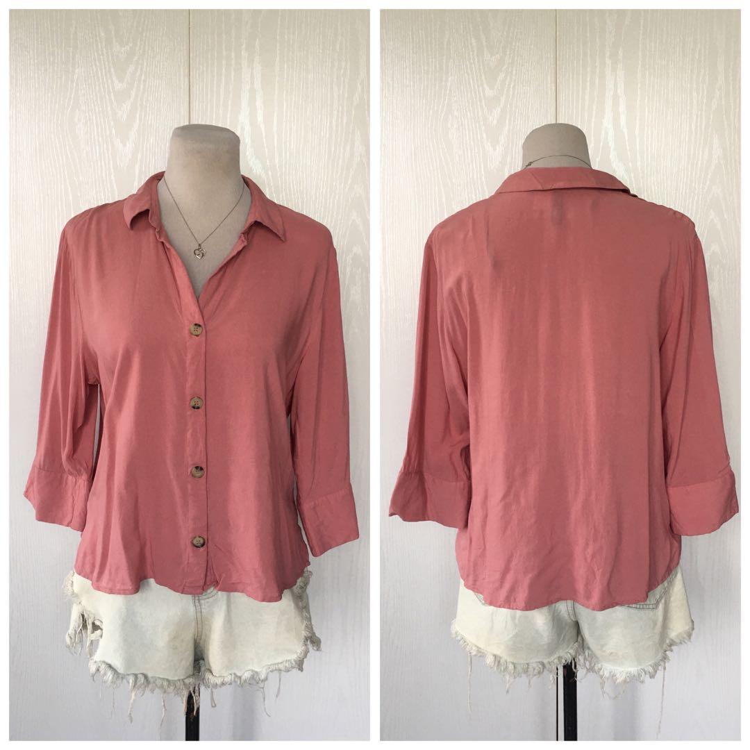 old rose long sleeve polo