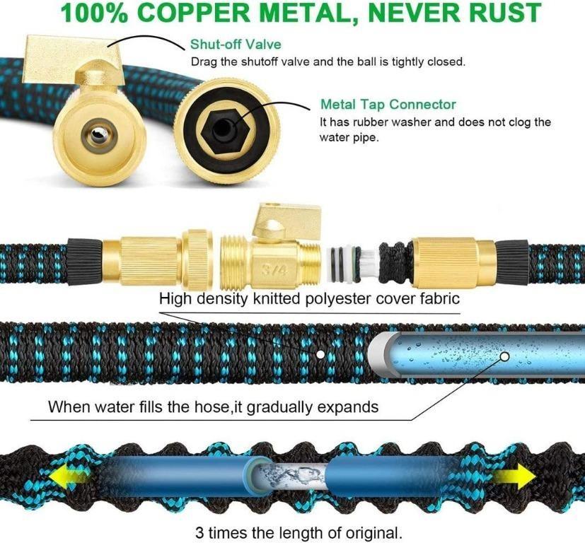 Hose Only No Nozzle 100 Ft Expandable Garden Hose Upgraded Extra Strength No Kink Lightweight Durable Flexible Expanding Water Hose Pipe 9 Function Spray Nozzle 3 4 Solid Brass Connectors Holder Storage Bag Electronics Others
