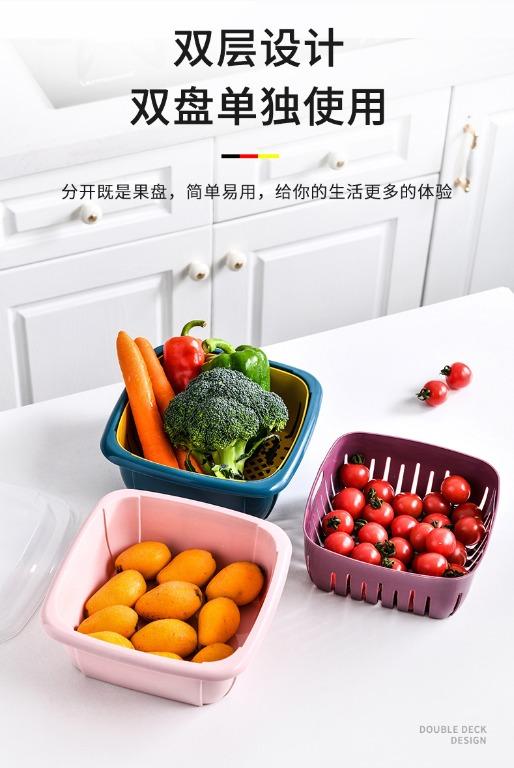 1pc Double-layer Transparent Refrigerator Vegetable & Fruit Water Draining  & Sealing Storage Box