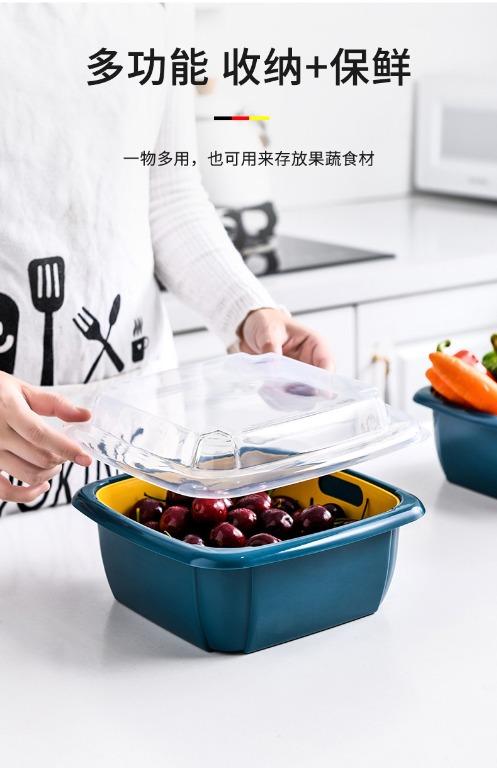 1pc Double-layer Fridge Storage Box Refrigerator Fruit Vegetable Drain  Basket Fresh-Keep Box With Lid Storage Container Kitchen Tool