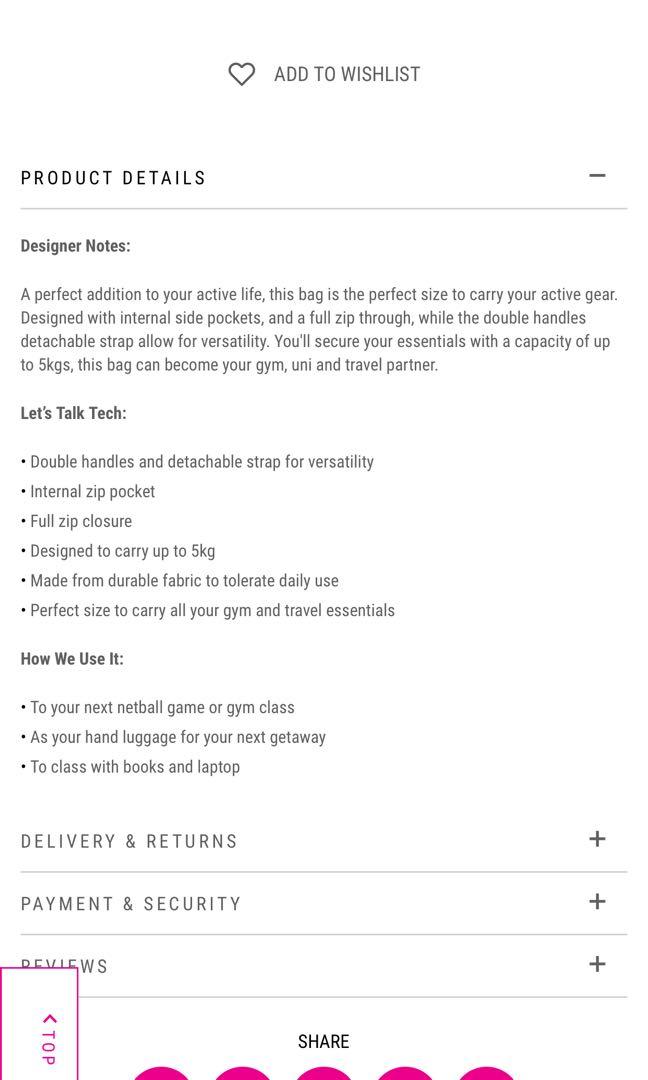 lorna jane lightweight gym bag