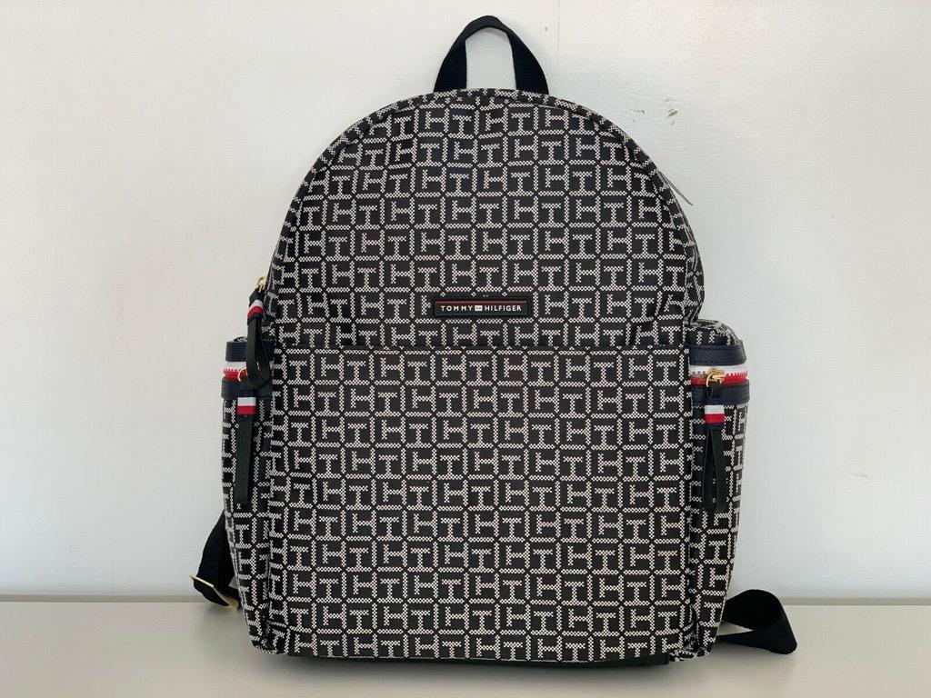 NEW TOMMY HILFIGER BLACK NATURAL TRAVEL WORK SCHOOL BACKPACK BAG