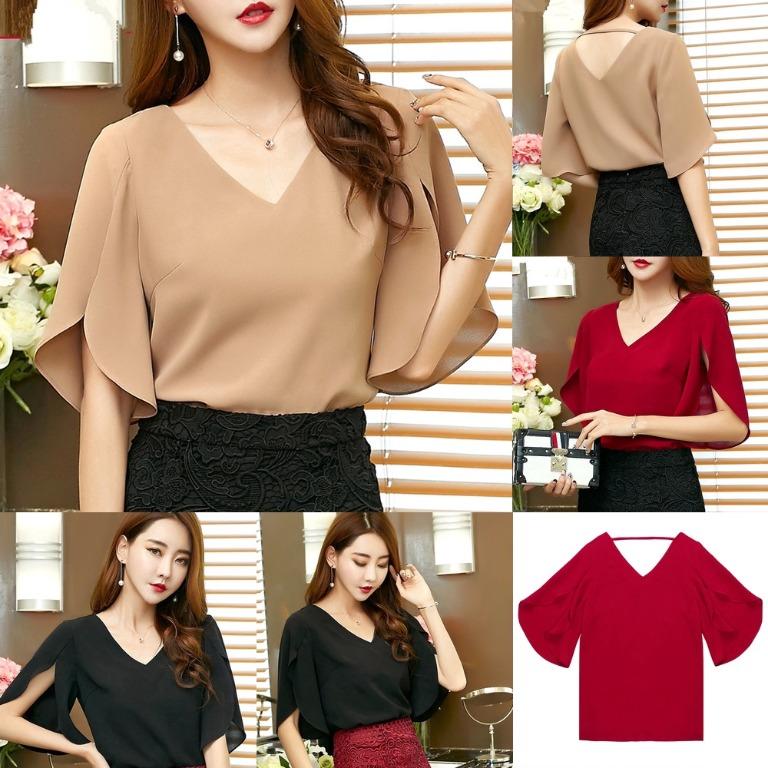 womens tops with ruffle sleeves
