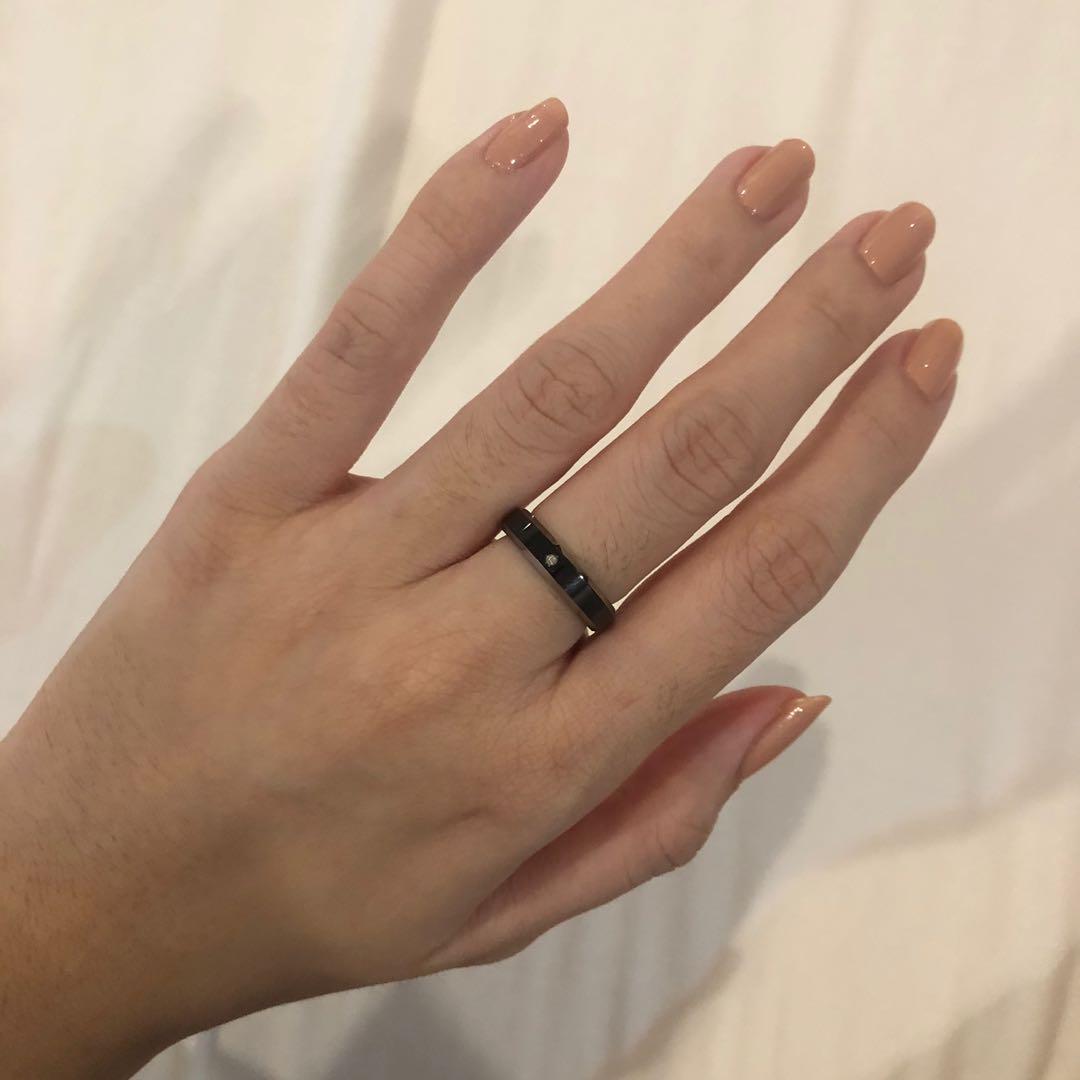 Silverworks black sterling silver ring with real diamond