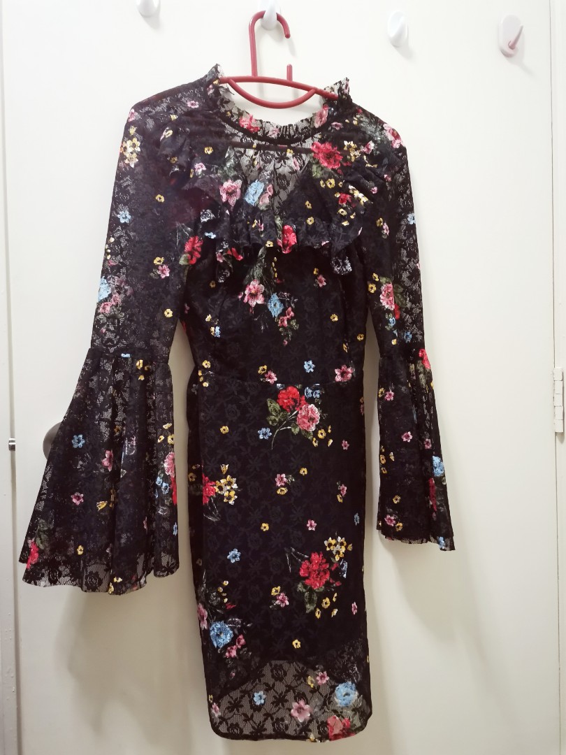 topshop black floral dress